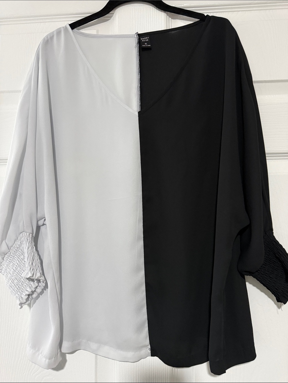 Black and White V-Neck Blouse